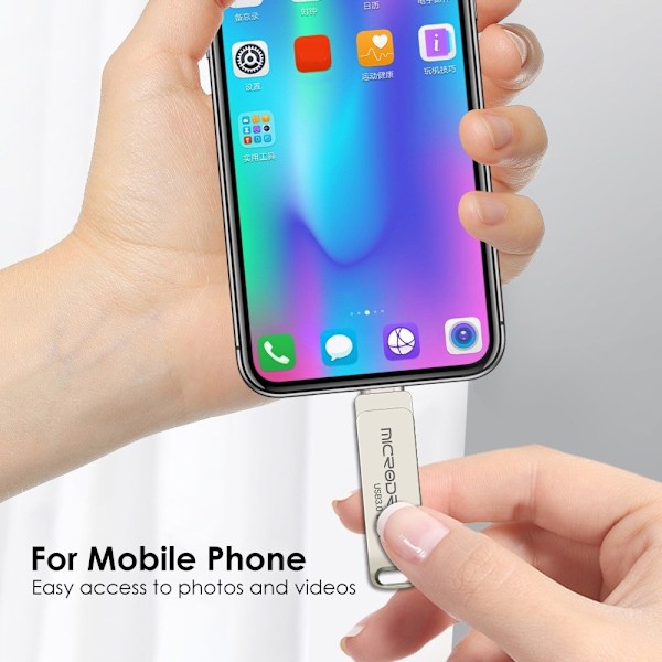 MICRODRIVE 256 GB USB-hukommelse 2i1 USB-A + USB-C flashdrev Silver