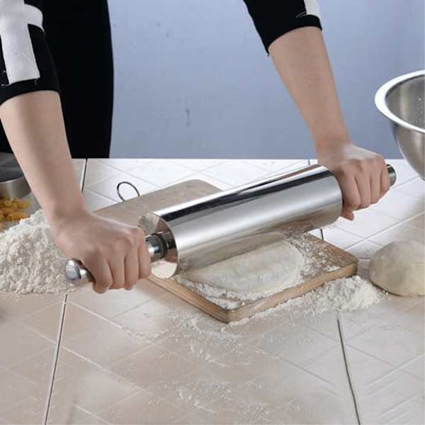 Stainless steel rolling pin Non-stick Pastry Dough Baking Kitchen - 43 cm Silver