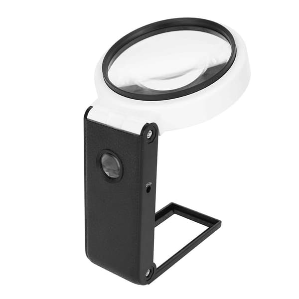 Hopfällbart stort förstoringsglas med LED lampa 3,5 x 110mm Vit