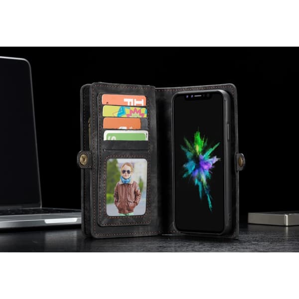 CASEME till iPhone X / XS Retro Split läder plånboksfodral - Grå grå