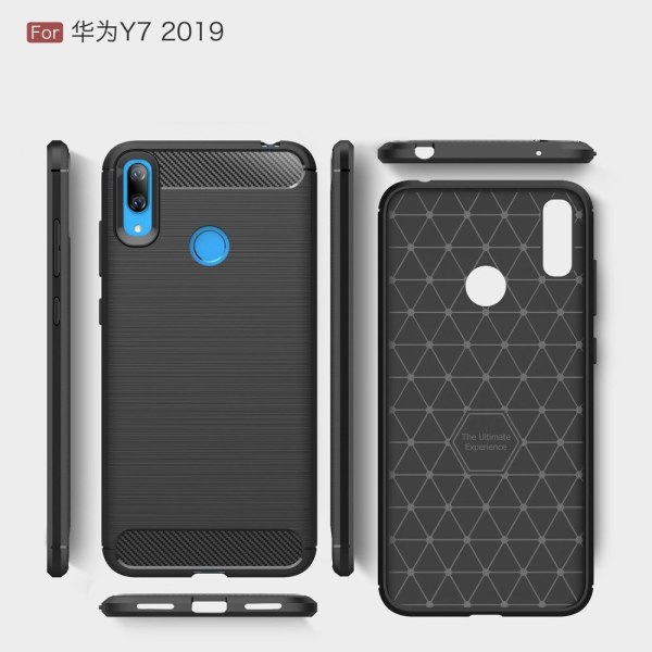 Carbon Fiber Texture Børstet TPU Shell Huawei Y7 2019 - Sort Black