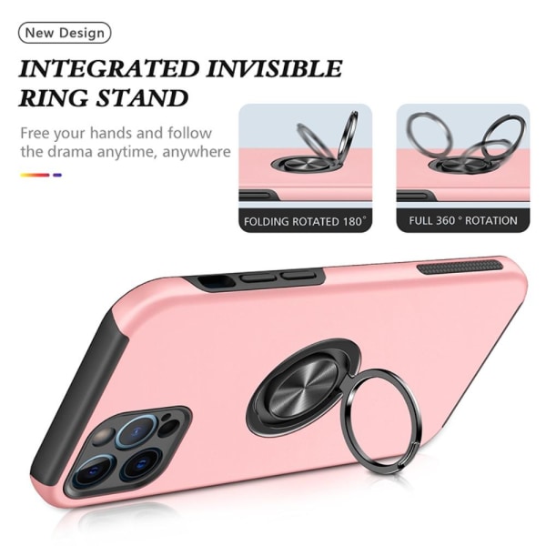 iPhone 13 Pro Max Fingerring Kickstand Hybrid Taske - Rødguld Pink gold