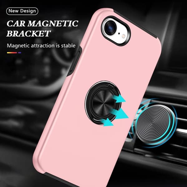 Til iPhone 17e / 16e Finger Ring Kickstand Hybrid Taske Pink