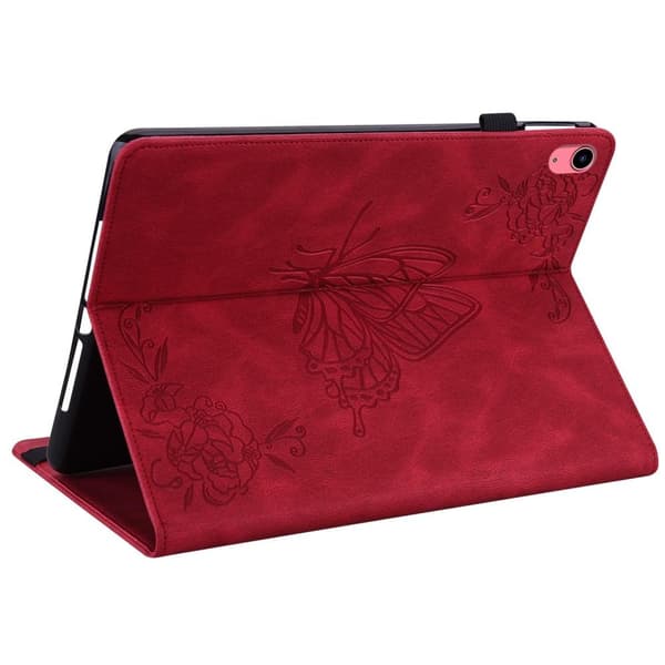 Apple iPad 10.9 2022 Sammenleggbart Veske Kortholder Sommerfugl - Rød Red