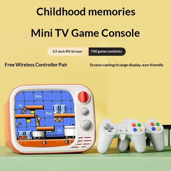 H7 3,5 tommer IPS-skærm Retro Mini TV-spilkonsol med dobbelt trådløs controller Red