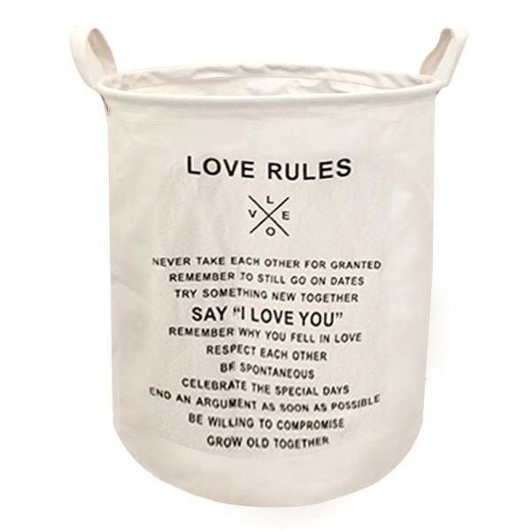 Hopfällbar Klädkorg Tvättkorg med handtag - Love Rules Vit