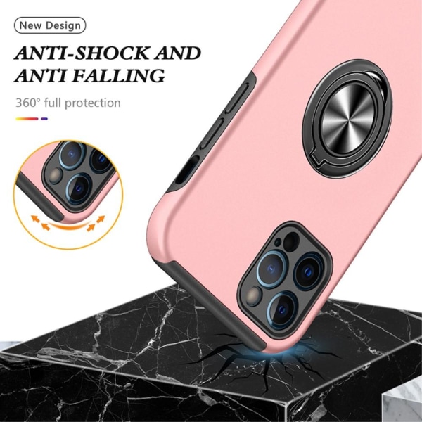 iPhone 13 Pro Fingerring Kickstand Hybrid Taske - Rødguld Pink gold