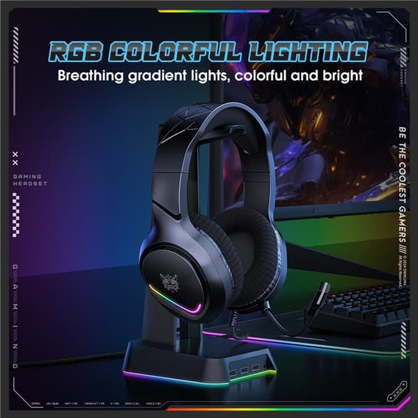 ONIKUMA PC Gaming Headset LED Kablede Over-Ear Hovedtelefoner med Mikrofon Black