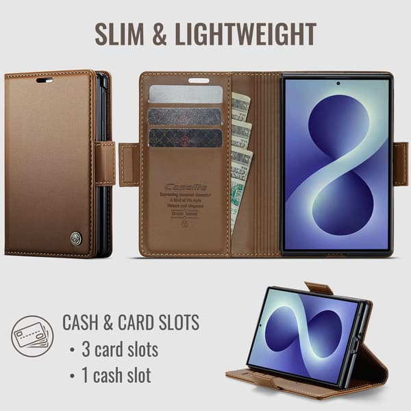 CASEME Glanset telefonlommebokdeksel til Samsung Galaxy Z Fold8 Brown