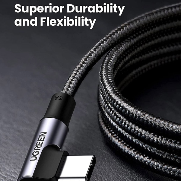 UGREEN 1m 100W snabbladdning sladd kabel USB-C datakabel böjd Svart
