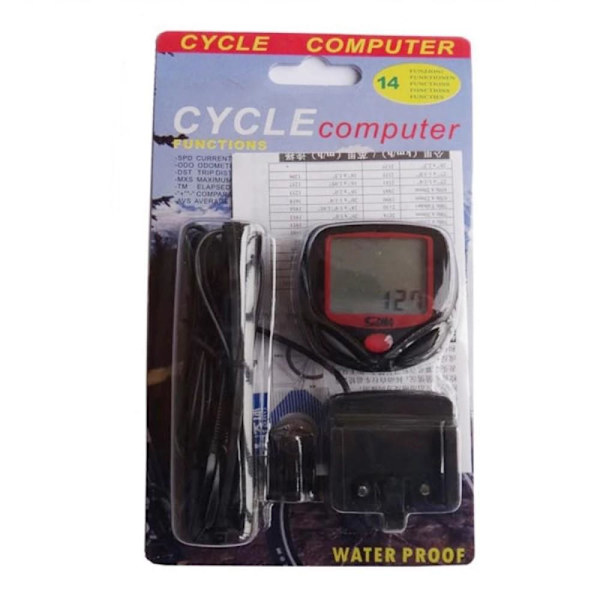 Cykelcomputer kilometertæller med 14 funktioner Vandtæt LCD cykelhastighedsmåler Black