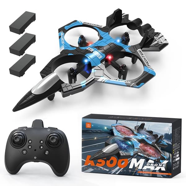 K500 MAX RC-quadcopter-drone 3 akulla, korkeutta pitävällä lennolla, temppulentokone Blue