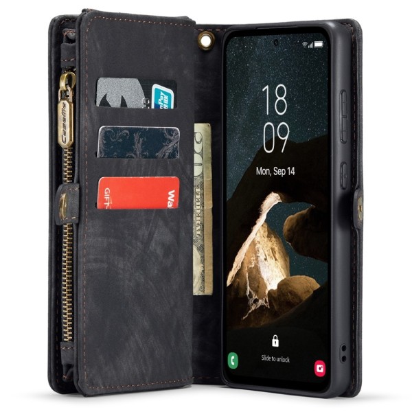 För Samsung Galaxy A55 5G Caseme Retro plånboksfodral - Svart Svart