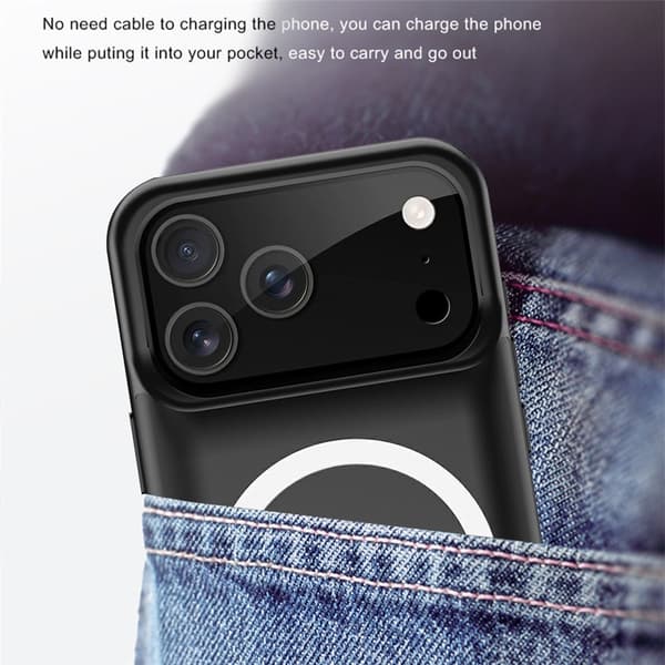 For iPhone 17 Pro 6000mAh oppladbart batterideksel Ladetui Powerbank Transparent