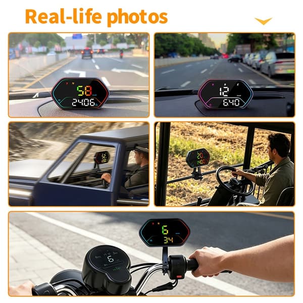 GPS-hastighedsmåler til bil og motorcykel – IP68-vandtæt og HUD (Head-Up Display) Black