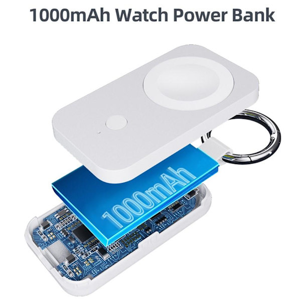 Qi Trådlös Powerbank Till Apple Watch Ultra / Series 8 7 SE 6 5 4 3 2 Vit
