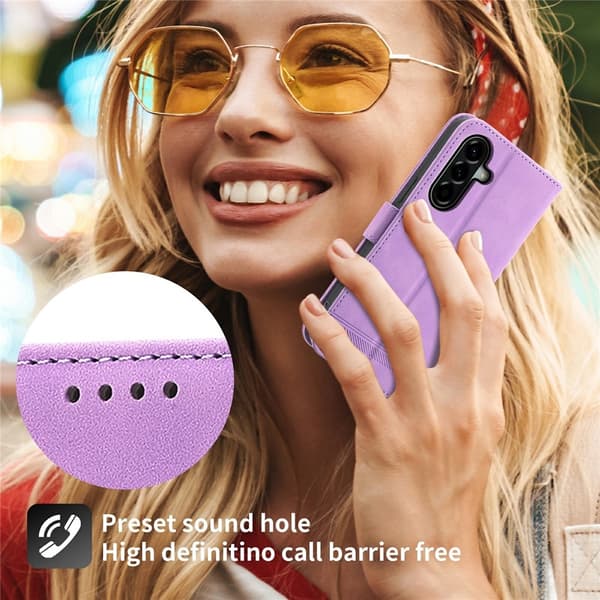 DIERFENG For Samsung Galaxy A37 5G Wallet Case with Stand and Wrist Strap Purple