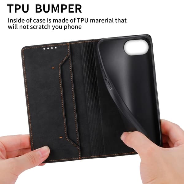 For iPhone 17e / 16e deksel magnetisk lukking fliptelefondeksel - Svart Black