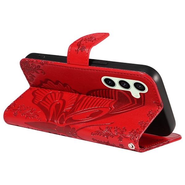 Til Samsung Galaxy S24 FE Etui Stand Tegnebog Etui Sommerfuglemønster Red