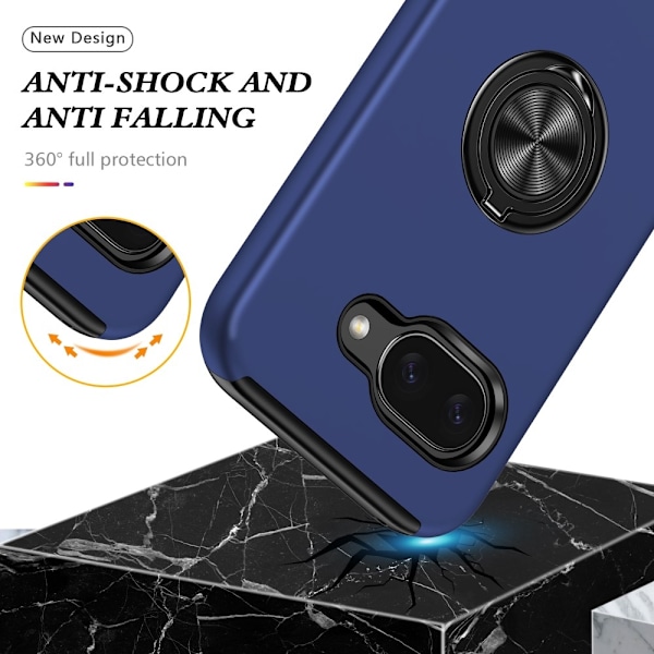 Til Google Pixel 9A Fingerring Kickstand Hybrid Taske Blue