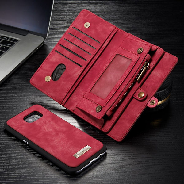 CASEME Samsung Galaxy S7 Edge Retro läder Plånboksfodral - Röd Red