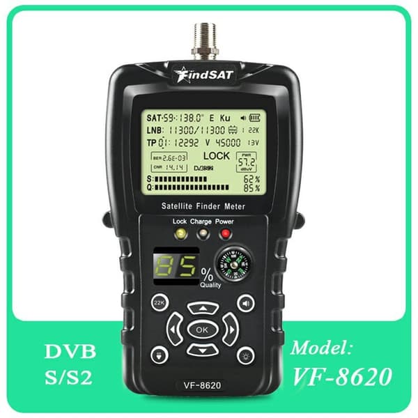 FINDSAT VF-8620 DVB-S2 S2X satelliittietsin Taskulamppu Kompassi Korkea signaalinvoimakkuus Black