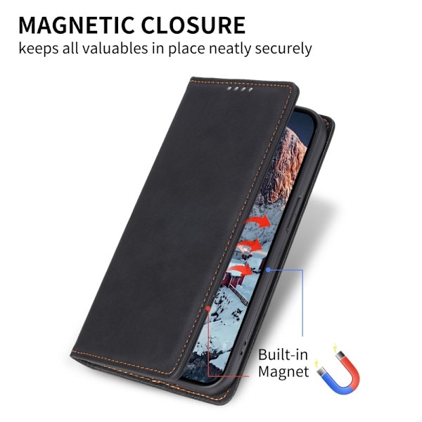 Til iPhone 17e / 16e cover magnetisk lukning fliptelefoncover - Sort Black