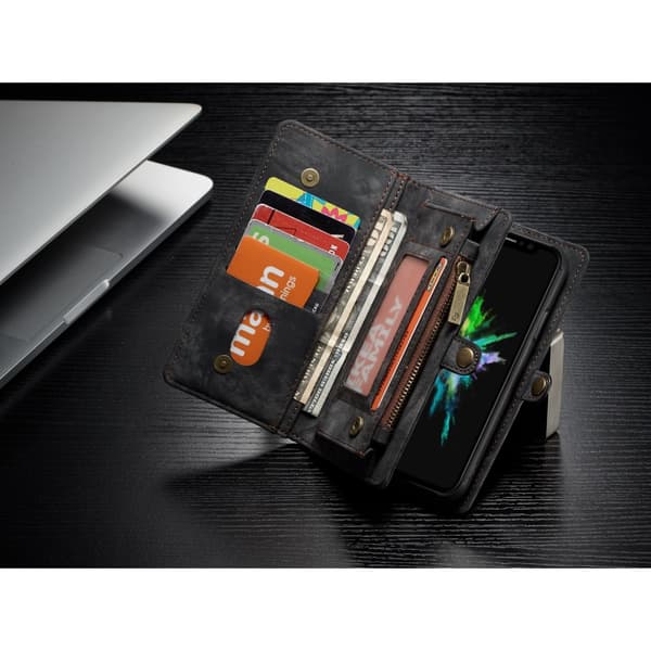 CASEME till iPhone X / XS Retro Split läder plånboksfodral - Grå grå