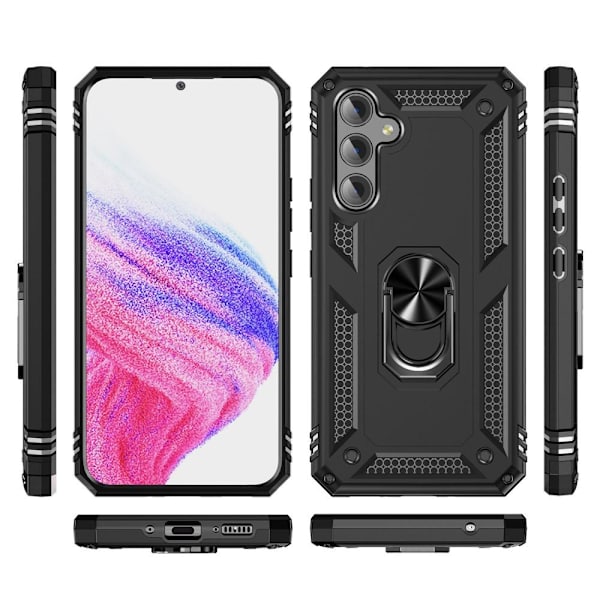 För Samsung Galaxy A54 5G Hybrid skal Finger Ring Metall Plåt Svart