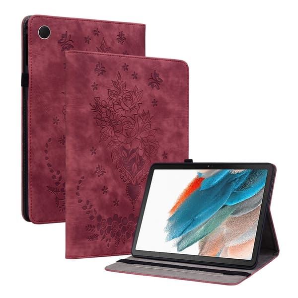 Til Samsung Galaxy Tab A11+ Etui Beskyttelse Med Roseblomst Prægning - Rød Red