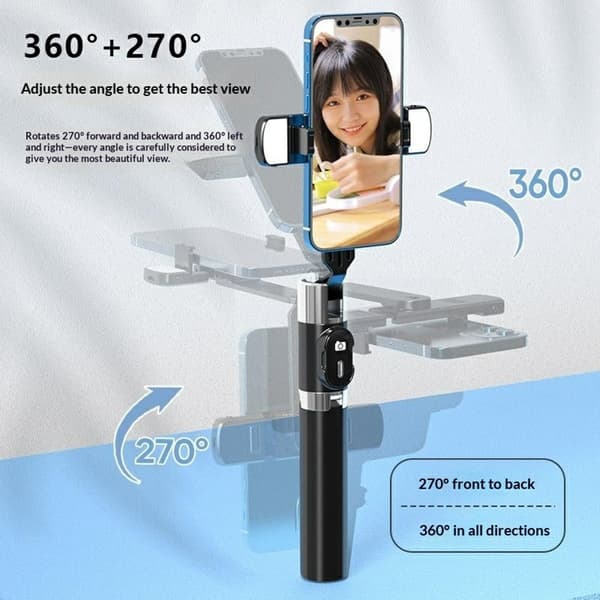 Uttrekkbart selfiestang-stativ (110 cm) med doble lys og fjernkontroll Black