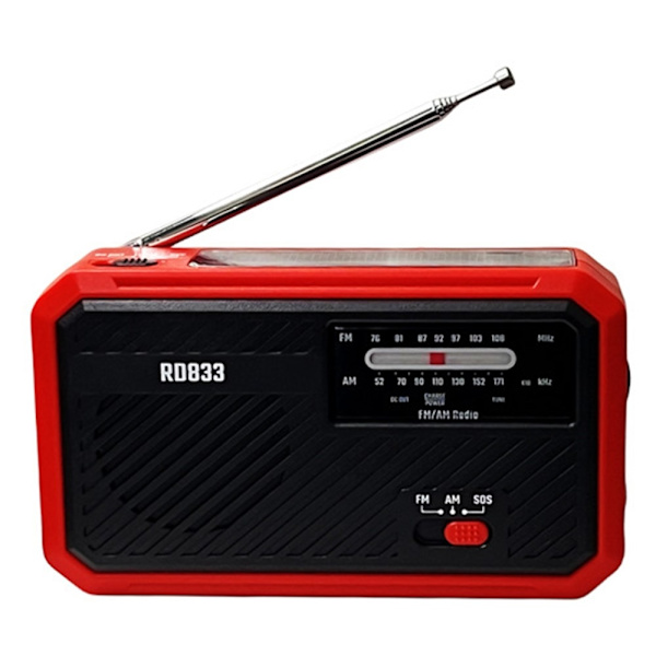 AM FM Radio Solar Laddning Handvev LED-Ficklampa PowerBank Röd