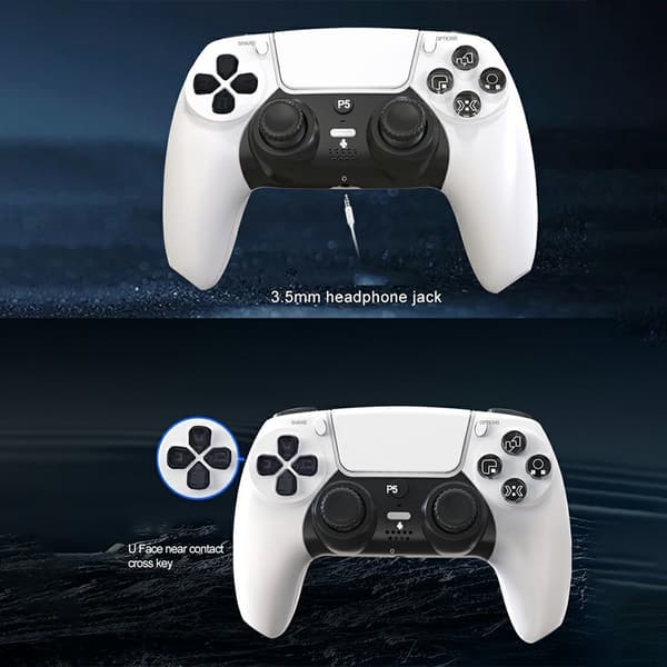 Trådløs spilcontroller kompatibel med PS5 6-akset gyroskop dobbelt vibration - Sort Black
