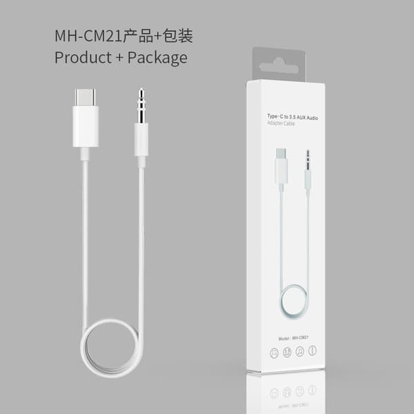 USB-C til 3,5 mm lydadapterkabel (AUX) for analog overføring White