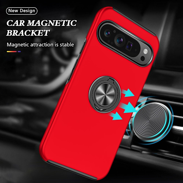 Til Google Pixel 9 / Pixel 9 Pro Fingerring Kickstand Hybrid Taske Red
