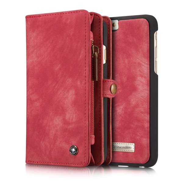 CASEME iPhone 6s 6 Plus Retro Split läder plånboksfodral Röd Röd