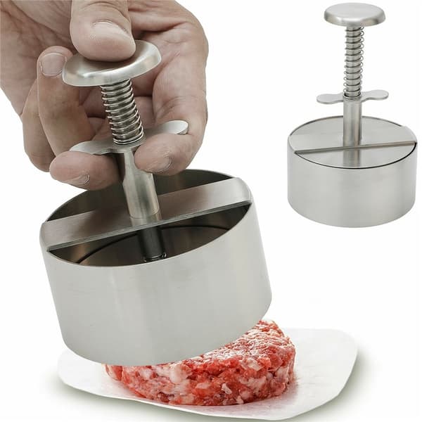 Hamburgerpresse (11,4 cm) i rustfritt stål med fjær og avtakbare deler Silver
