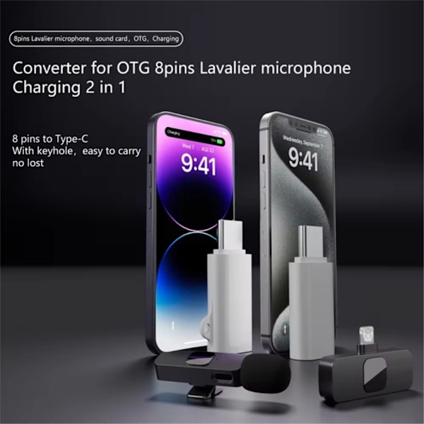 8-pins til USB-C hunn til hann adapter Lydkort Audio Converter White