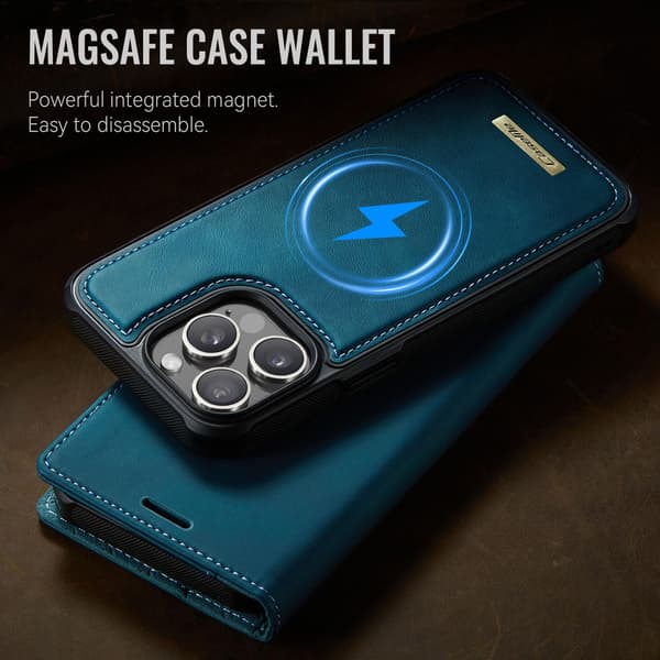 CASEME Til iPhone 15 Pro Max Pungcover Magnetisk Aftagelig RFID Beskyttelse Blue