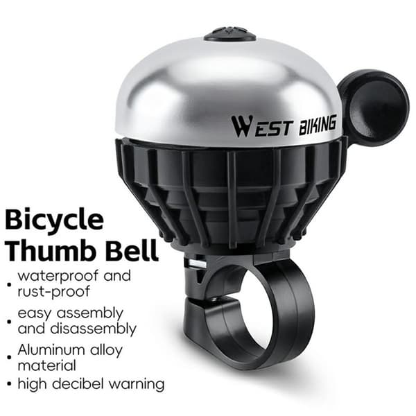Ringklocka WEST BIKING Cykel Vattentät Rostfri Hög Decibel - Silver Silver one size