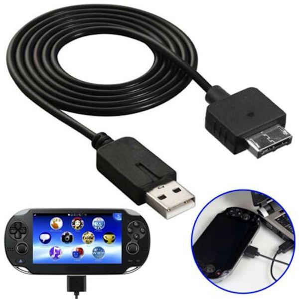 Sony PS Vita 1000 PSV1000 Data Sync Laddare Kabel Speltillbehör Svart