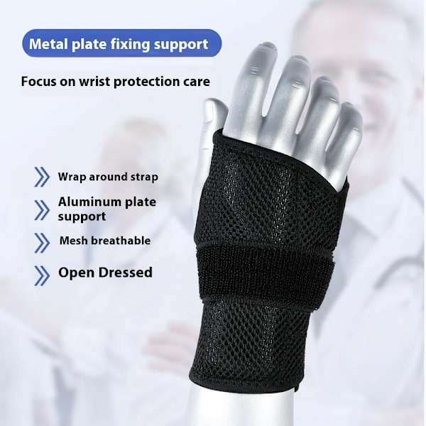 armband handledsstöd aluminiumplatta för karpaltunnel artrit - vänster hand Svart