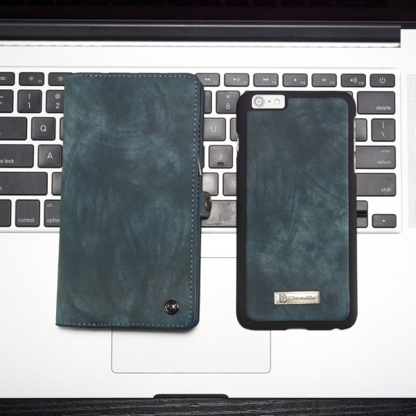 CASEME iPhone 6s 6 Plus Retro Split läder plånboksfodral Blå Blue