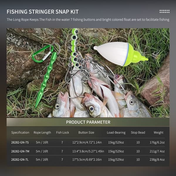 LEO Fishing Stringer Clip i rustfrit stål Fishing Stringer Clip 7 snaps Green