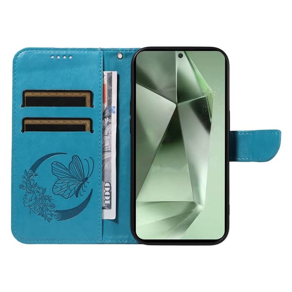 Til Samsung Galaxy S24 FE Etui Stand Tegnebog Etui Sommerfuglemønster Blue