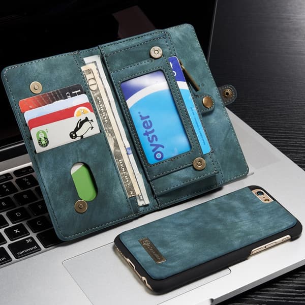 CASEME iPhone 6s 6 Retro Split Lommebok - cover I Lær - Blå Blue