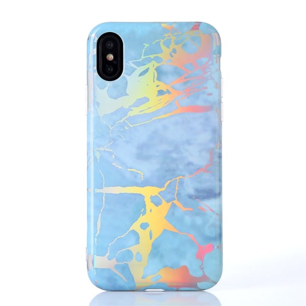 IMD Marble Pattern Plated TPU Back Case for iPhone X  - Baby Blue Multicolor