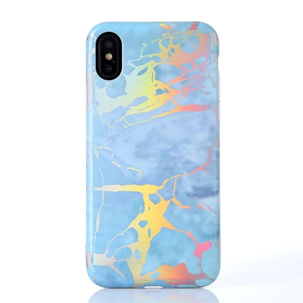 IMD marmormønsterbelagt TPU-bagcover til iPhone X - Baby Blu Multicolor