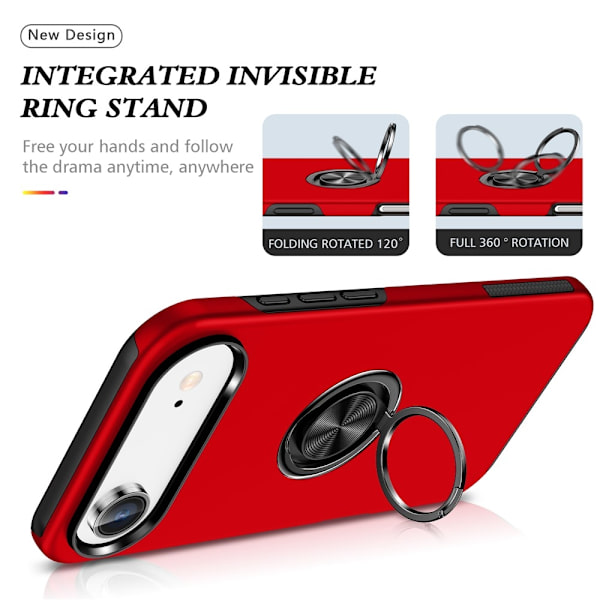 Til iPhone Air Finger Ring Kickstand Hybrid Taske Red