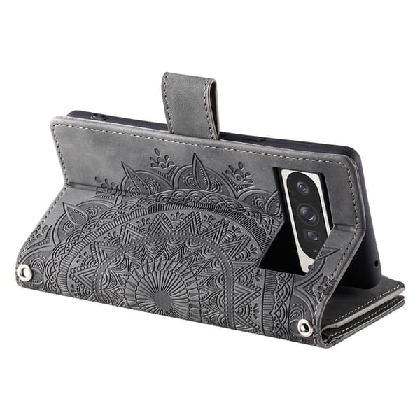 Til Google Pixel 10 Pro XL tegnebogscover Cover Shell Mandala Blomstermønster Grey